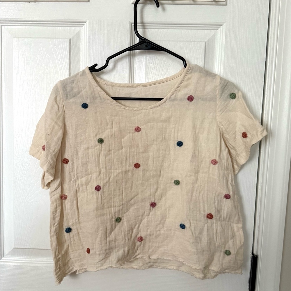 Polka Dot Cream Linen Crop Top